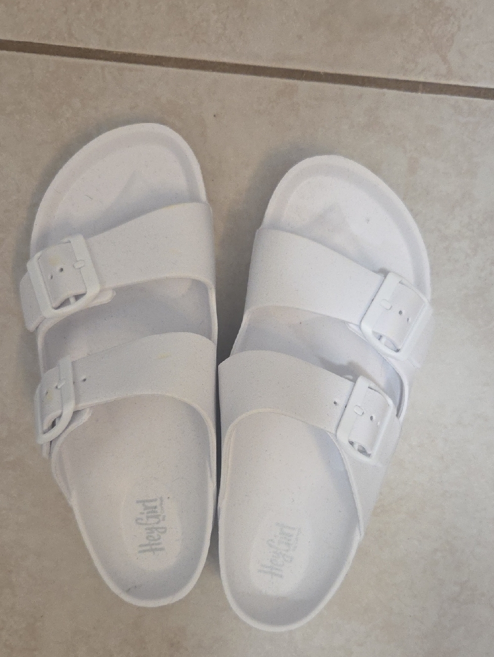 Corkys Womens White Double-Buckle Slide Sandals